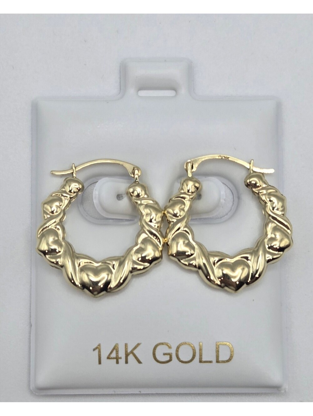 NEW 14K Gold Heart Hoop Earrings, 18.75mm, Love Hearts Yellow Gold Hoops, ITALY - Picture 9 of 9
